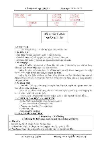 Giáo án Giáo dục công dân 7 - Tuần 14+15 - Năm học 2024-2025 - Phạm Thị Quỳnh