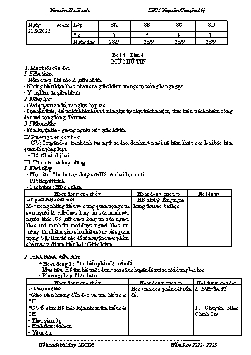 Giáo án giáo dục công dân 8 - Bài 4: Giữ chữ tín - Năm học 2022-2023 - Nguyễn Thị Hạnh