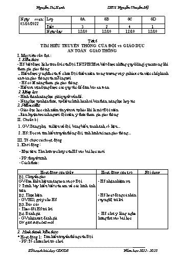 Giáo án giáo dục công dân 8 - Bài 6: Tìm hiểu truyền thống của đội và giáo dục an toàn giao thông - Năm học 2022-2023 - Nguyễn Thị Hạnh