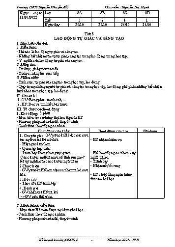 Giáo án giáo dục công dân 8 - Bài 8: Lao động tự giác và sáng tạo - Năm học 2022-2023 - Nguyễn Thị Hạnh