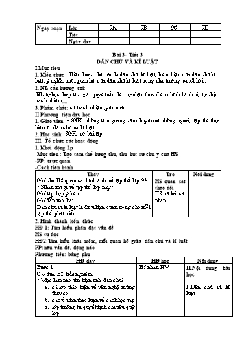 Giáo án Giáo dục Công dân 9 - Bài 3: Dân chủ và kỉ luật (Tiết 3)