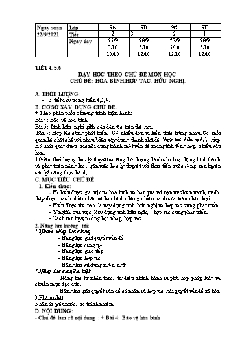 Giáo án Giáo dục Công dân 9 - Chủ đề: Hòa Bình,hợp tác, hữu nghị