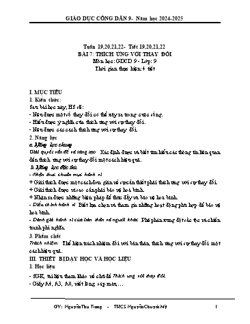 Giáo án Giáo dục Công dân 9 - Tuần 19 đến tuần 22 - Năm học 2024-2025 - Nguyễn Thu Trang