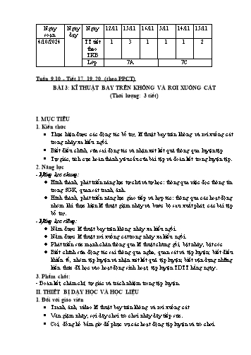 Giáo án Giáo dục thể chất 7 - Bài 3: Kĩ thuật bay trên không và rơi xuống cát