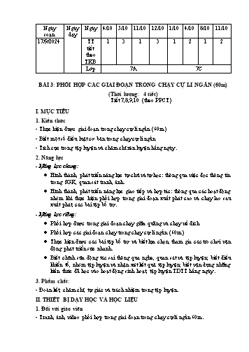 Giáo án Giáo dục thể chất 7 - Bài 3: Phối hợp các giai đoạn trong chạy cự li ngắn (60 m)