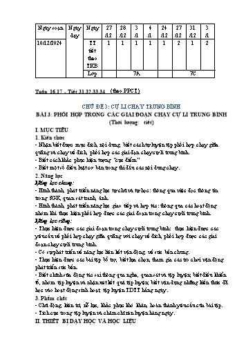 Giáo án Giáo dục thể chất 7 - Tuần 16+17 - Chủ đề 3: Cự li chạy trung bình