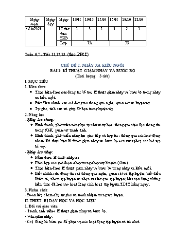 Giáo án Giáo dục thể chất 7 - Tuần 6+7 - Chủ đề 2: Nhảy xa kiểu ngồi