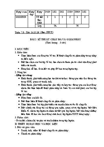 Giáo án Giáo dục thể chất 7 - Tuần 7+8 - Bài 2: Kĩ thuật chạy đà và giậm nhảy