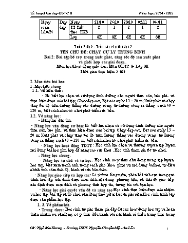 Giáo án Giáo dục thể chất 8 - Tuần 7+8 - Năm học 2023-2024 - Trường THCS Nguyễn Chuyên Mỹ