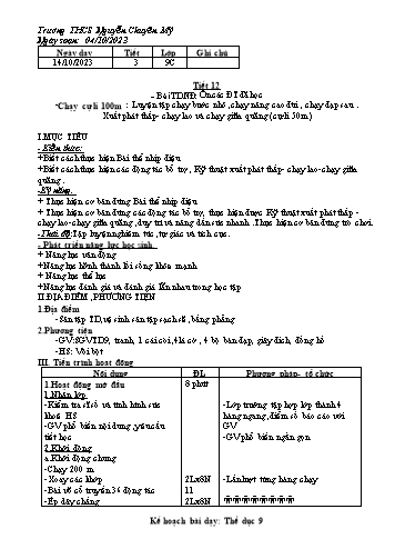 Giáo án Giáo dục thể chất 9 - Tiết 12 - Năm học 2023-2024 - Trường THCS Nguyễn Chuyên Mỹ