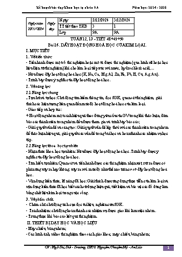 Giáo án Khoa học tự nhiên 9 - Tuần 12+13 - Năm học 2024-2025 - Ngô Thị Thế