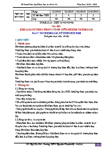 Giáo án Khoa học tự nhiên 9 - Tuần 13+14 - Năm học 2024-2025 - Ngô Thị Thế