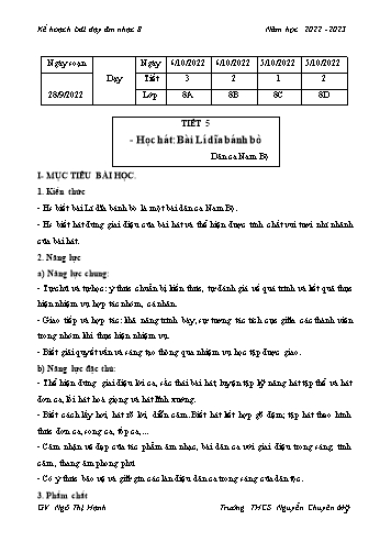 Kế hoạch bài dạy Âm nhạc 8 - Tiết 5 - Năm học 2022-2023 - Ngô Thị Hạnh