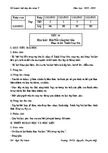 Kế hoạch bài dạy Âm nhạc 9 - Tiết 10 - Năm học 2023-2024 - Ngô Thị Hạnh