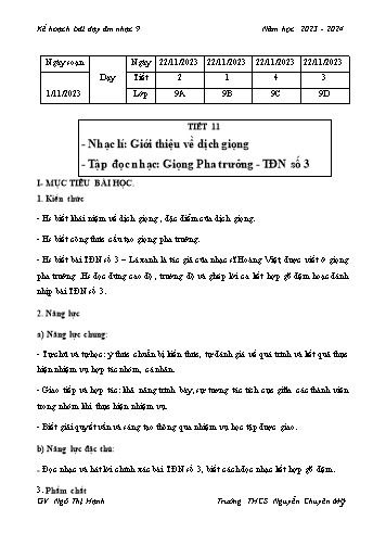 Kế hoạch bài dạy Âm nhạc 9 - Tiết 11 - Năm học 2023-2024 - Ngô Thị Hạnh