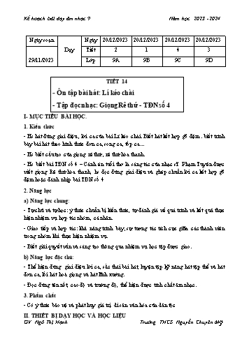 Kế hoạch bài dạy Âm nhạc 9 - Tiết 14 - Năm học 2023-2024 - Ngô Thị Hạnh